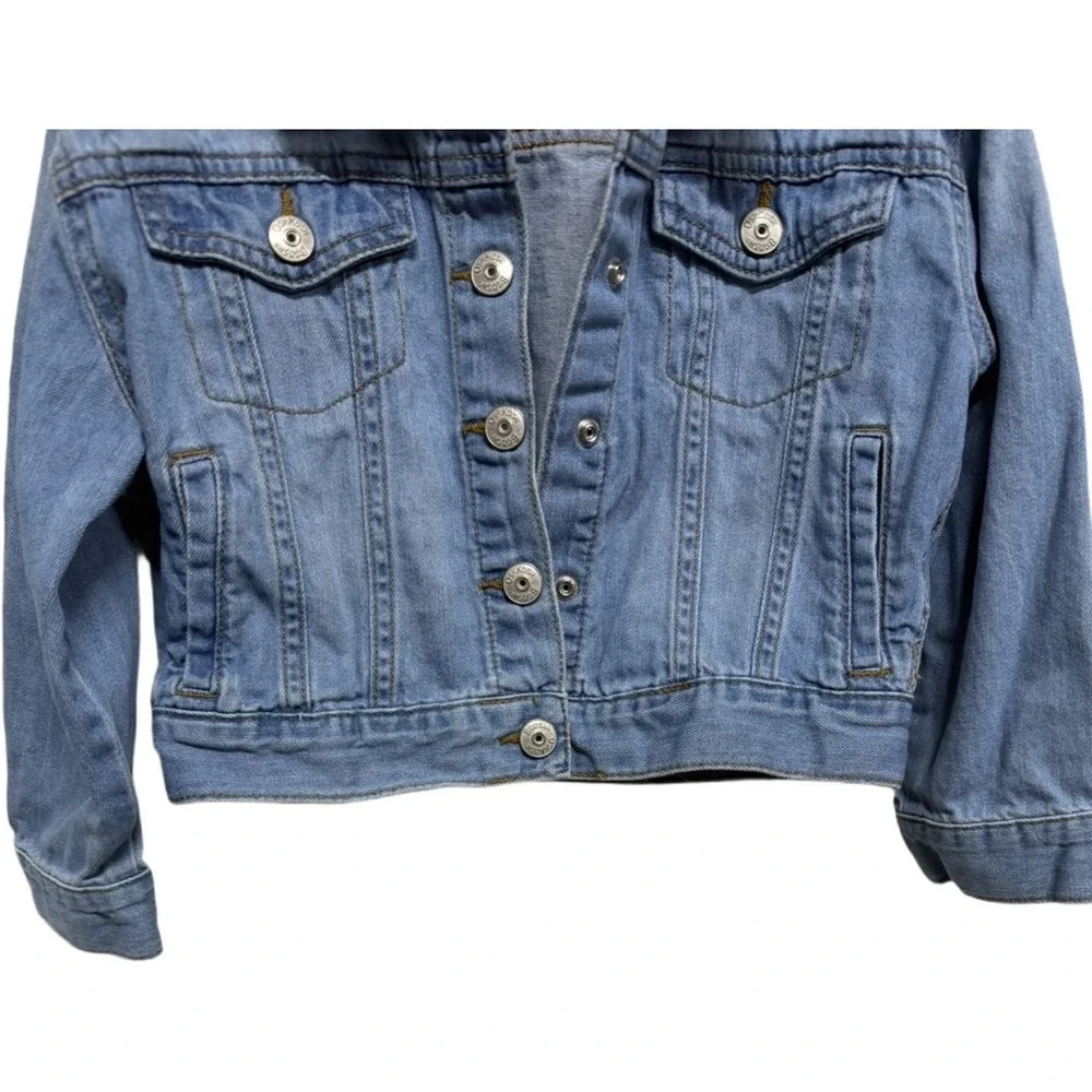 OshKosh B'gosh Girls Denim Jacket Size 5 Light Wash Snap Button Jean 100% Cotton